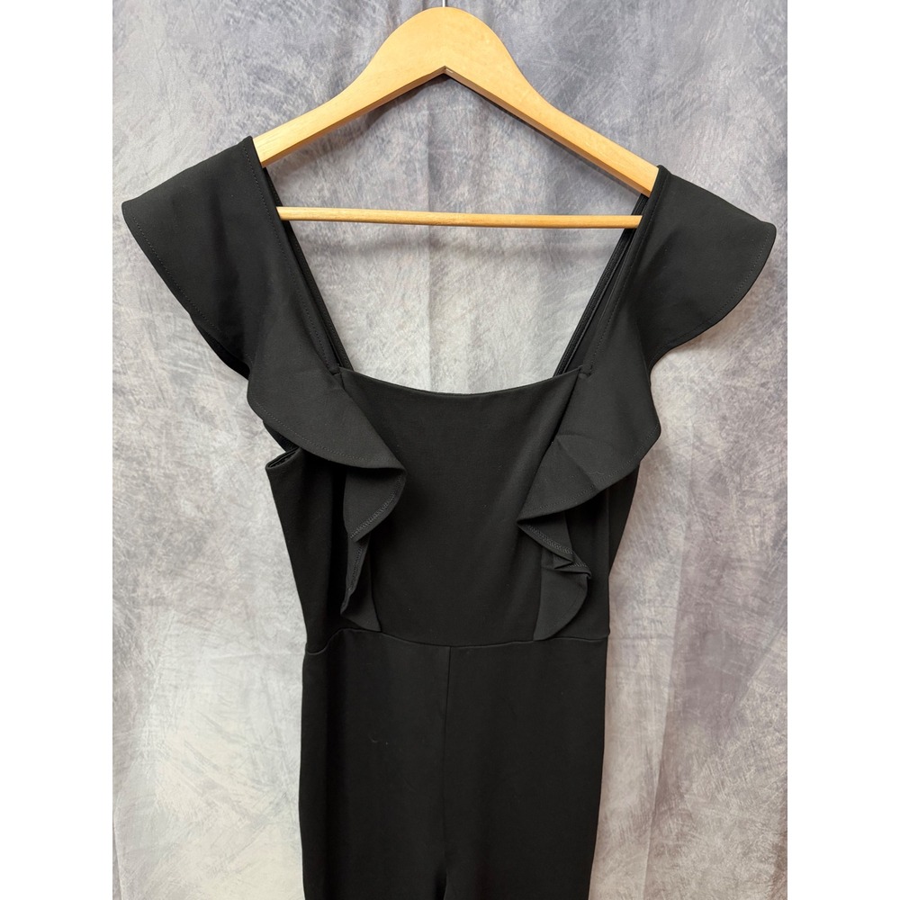 Bebe Y2K Black Ruffle Neck Jumpsuit Square Neck Slim Leg Sleeveless Small